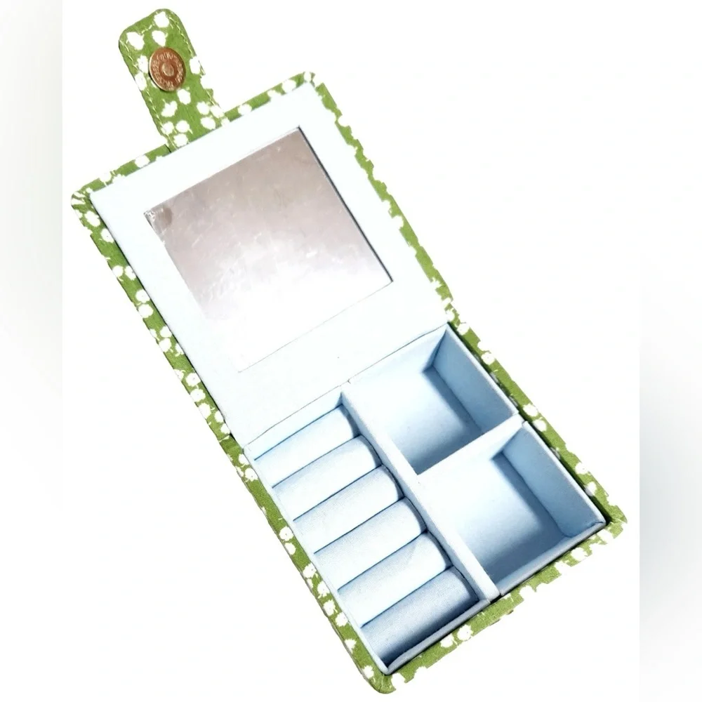 Anthropologie Cosette Floral Jewelry Box Green Botanical Small with Mirror